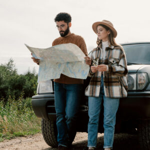 Tourists reading a map